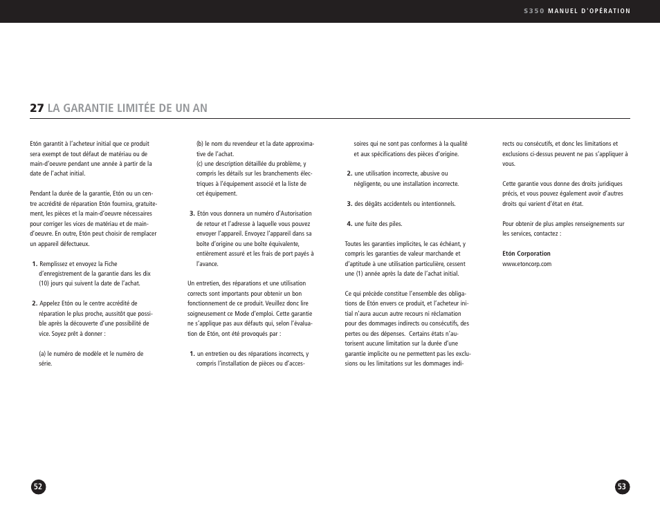 27 la garantie limitée de un an | Eton S350 User Manual | Page 27 / 68
