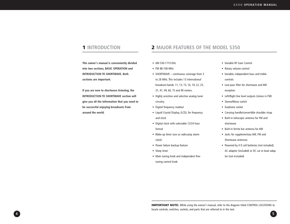 2major features of the model s350, 1introduction | Eton S350 User Manual | Page 3 / 68