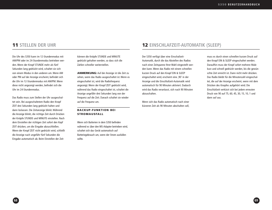 11 stellen der uhr, 12 einschlafzeit-automatik (sleep) | Eton S350 User Manual | Page 35 / 68