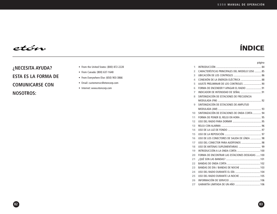 Índice | Eton S350 User Manual | Page 42 / 68