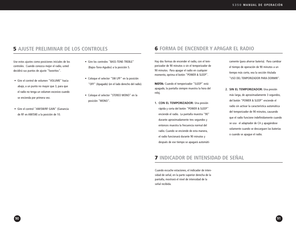 5ajuste preliminar de los controles | Eton S350 User Manual | Page 46 / 68