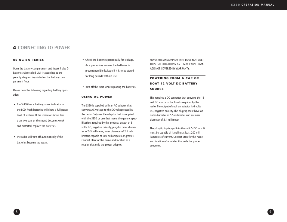 4connecting to power | Eton S350 User Manual | Page 5 / 68