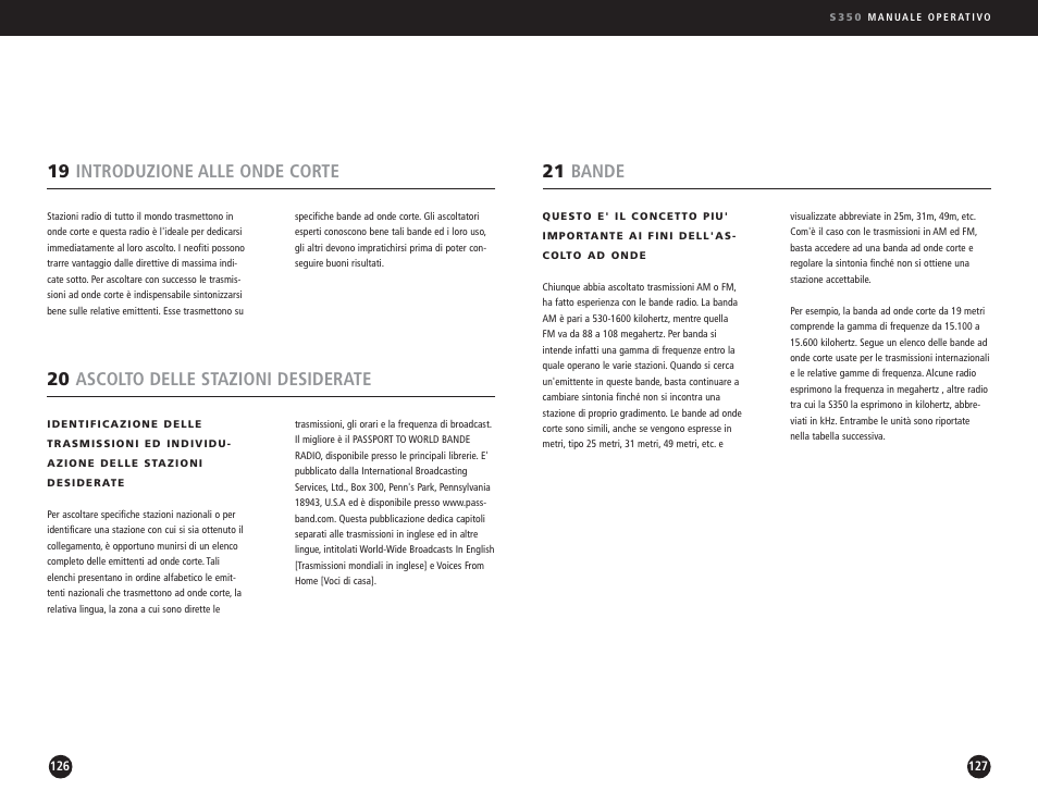 21 bande, 19 introduzione alle onde corte, 20 ascolto delle stazioni desiderate | Eton S350 User Manual | Page 64 / 68
