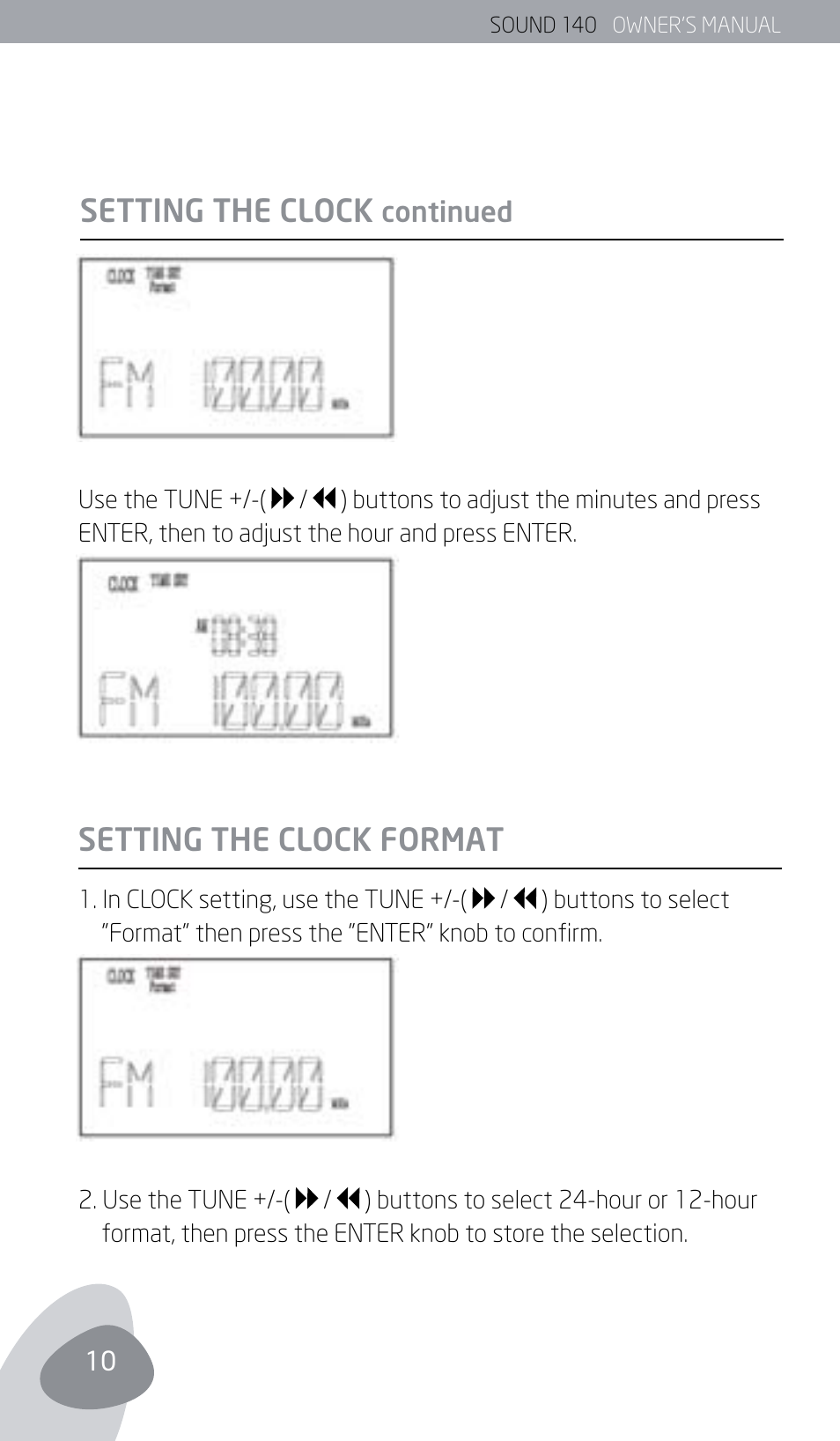 Setting the clock, Setting the clock format | Eton SOUND 140 User Manual | Page 10 / 74