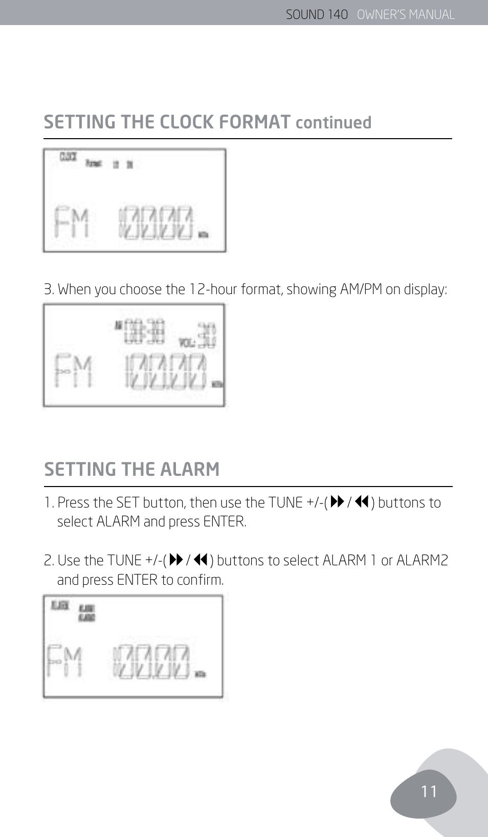 Setting the clock format, Setting the alarm | Eton SOUND 140 User Manual | Page 11 / 74