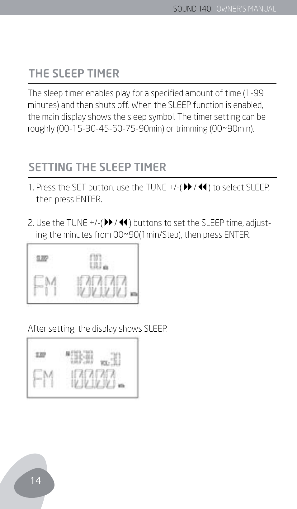 Setting the sleep timer the sleep timer | Eton SOUND 140 User Manual | Page 14 / 74