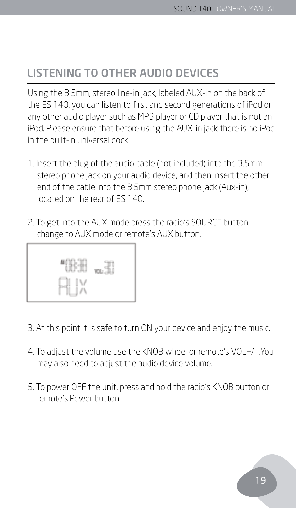 Listening to other audio devices | Eton SOUND 140 User Manual | Page 19 / 74