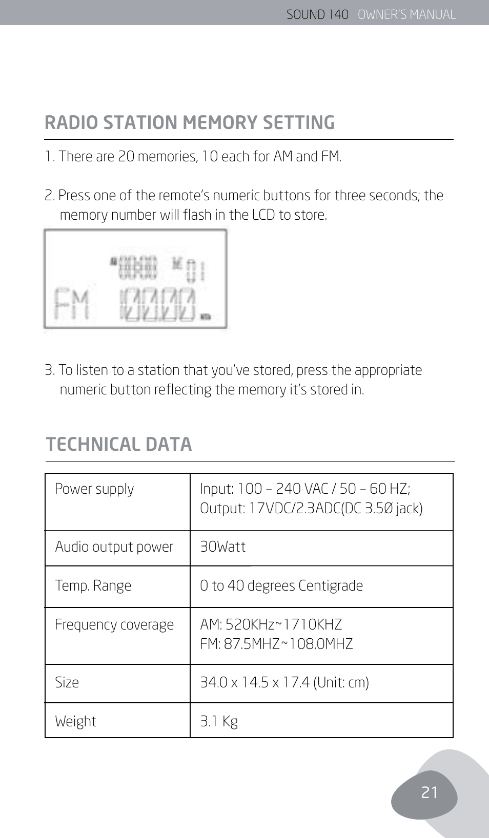 Technical data | Eton SOUND 140 User Manual | Page 21 / 74