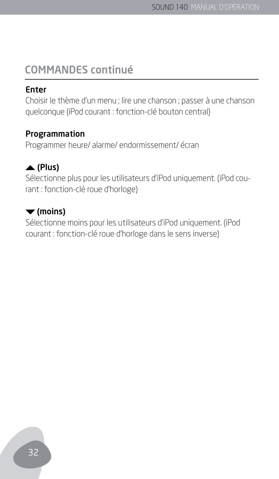 Commandes continué | Eton SOUND 140 User Manual | Page 32 / 74