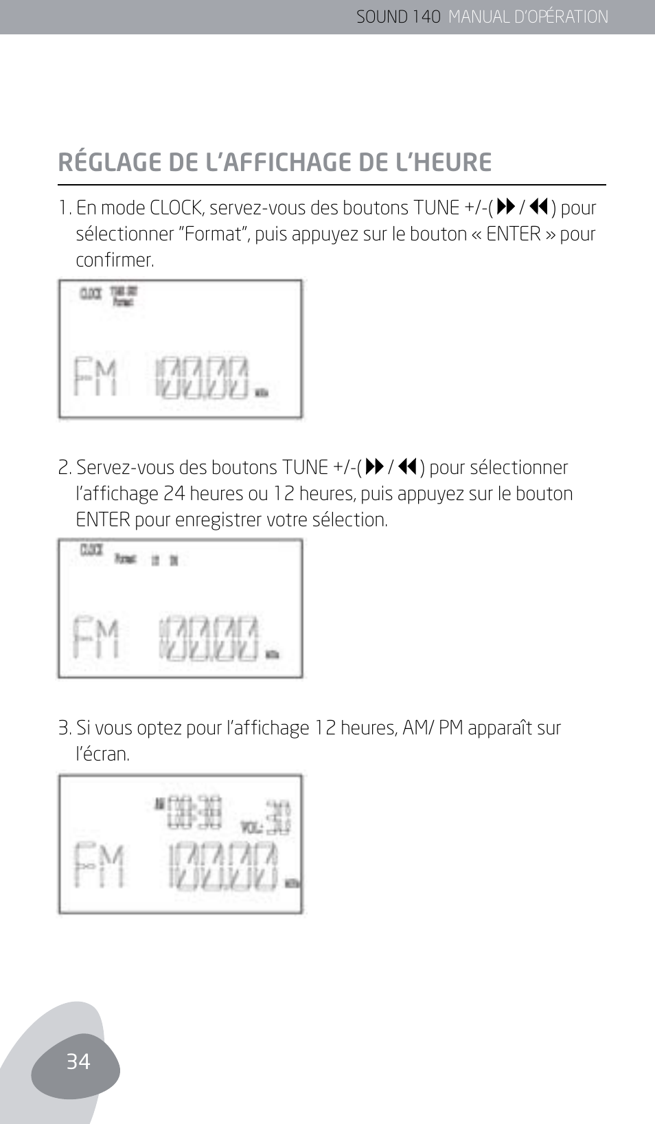 Réglage de l’affichage de l’heure | Eton SOUND 140 User Manual | Page 34 / 74