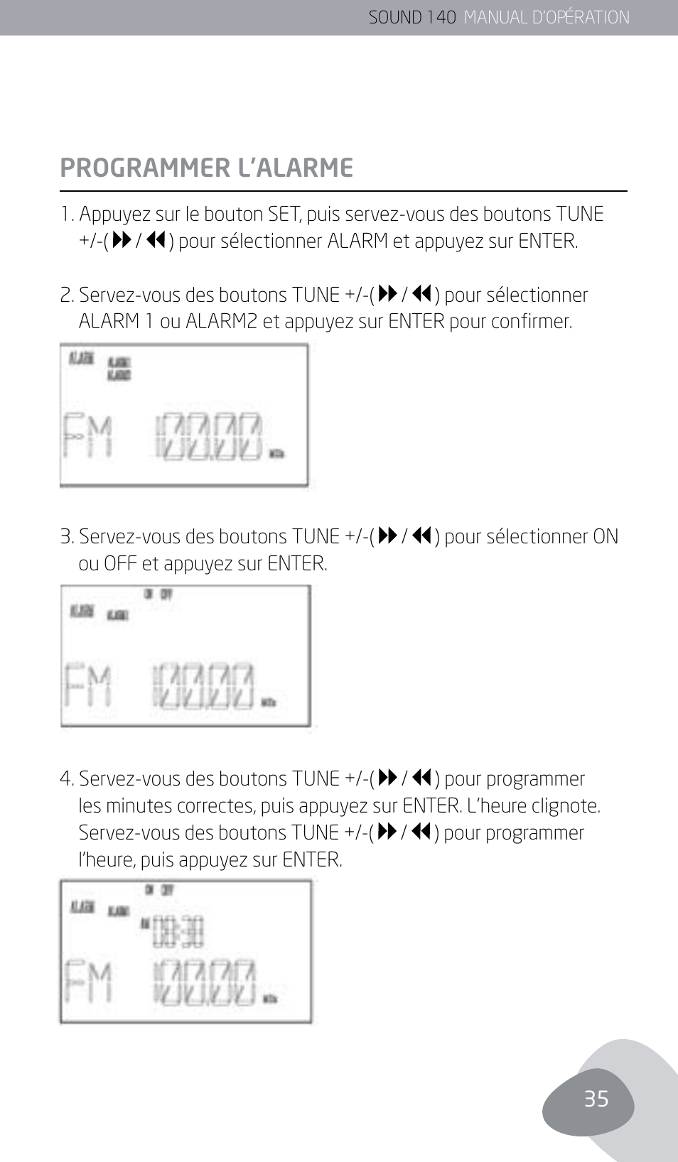 Programmer l’alarme | Eton SOUND 140 User Manual | Page 35 / 74