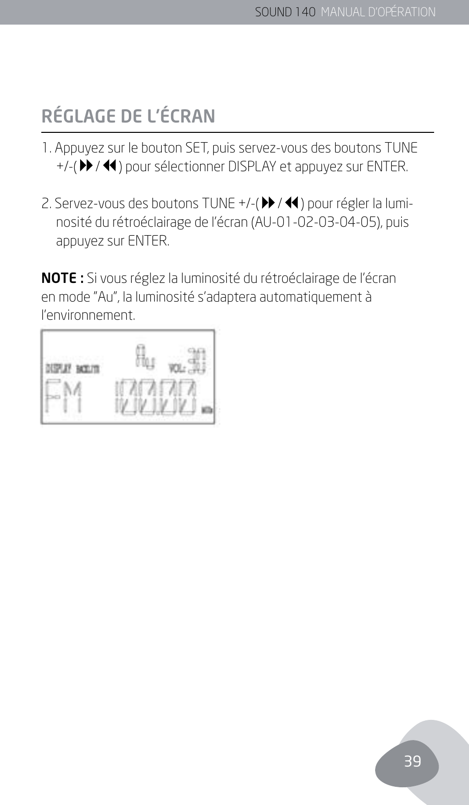 Réglage de l’écran | Eton SOUND 140 User Manual | Page 39 / 74