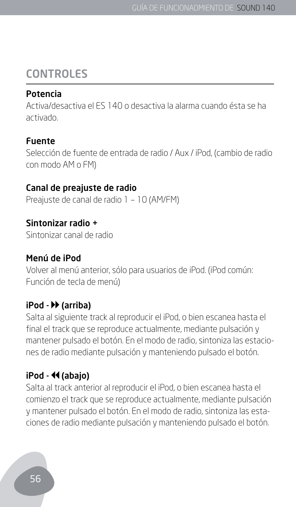 Controles | Eton SOUND 140 User Manual | Page 56 / 74