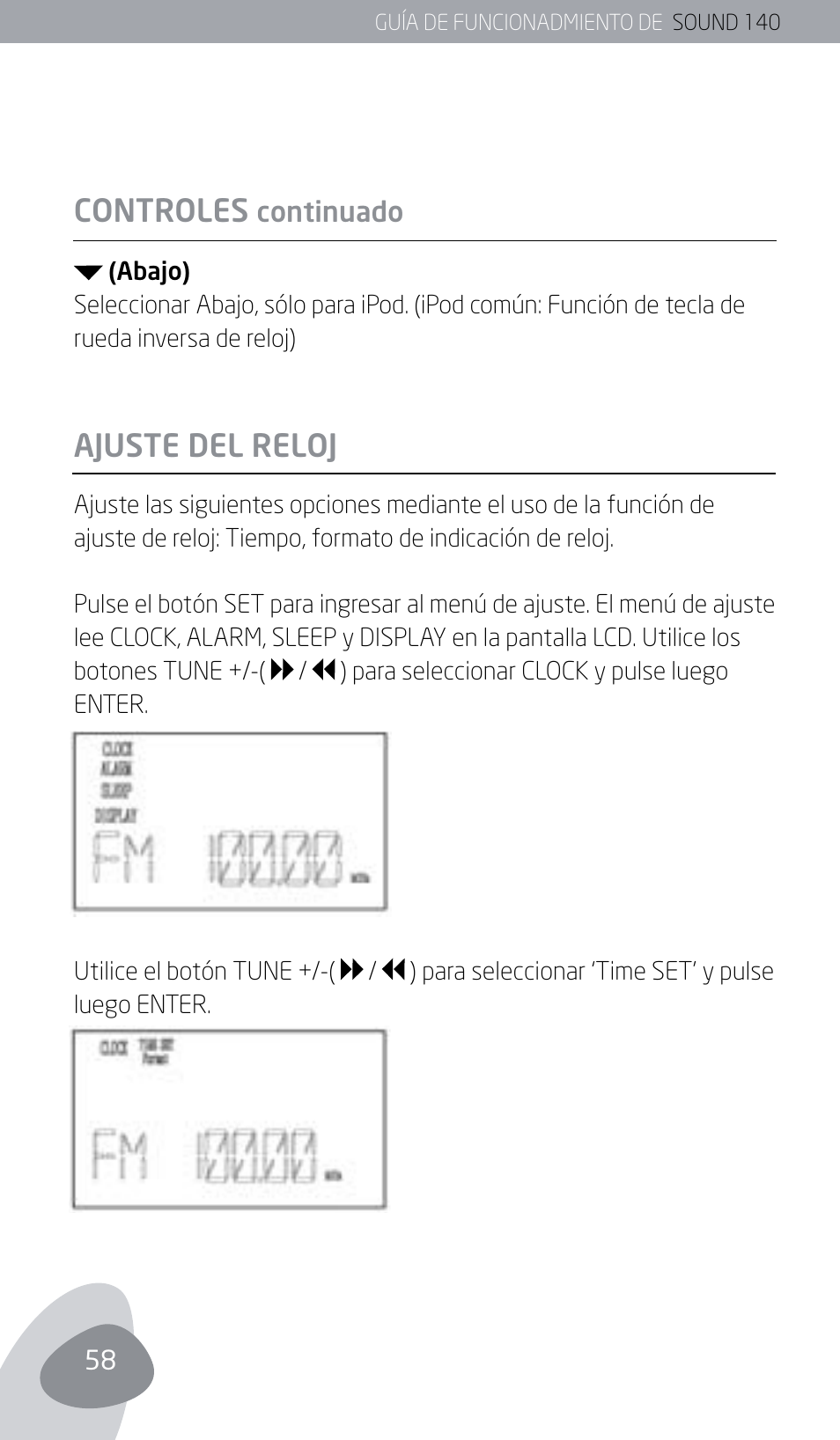 Controles, Ajuste del reloj | Eton SOUND 140 User Manual | Page 58 / 74