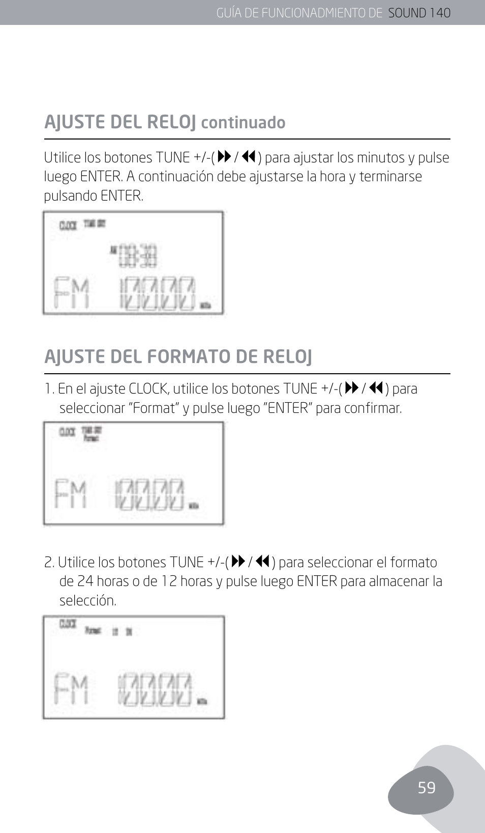 Ajuste del reloj, Ajuste del formato de reloj | Eton SOUND 140 User Manual | Page 59 / 74