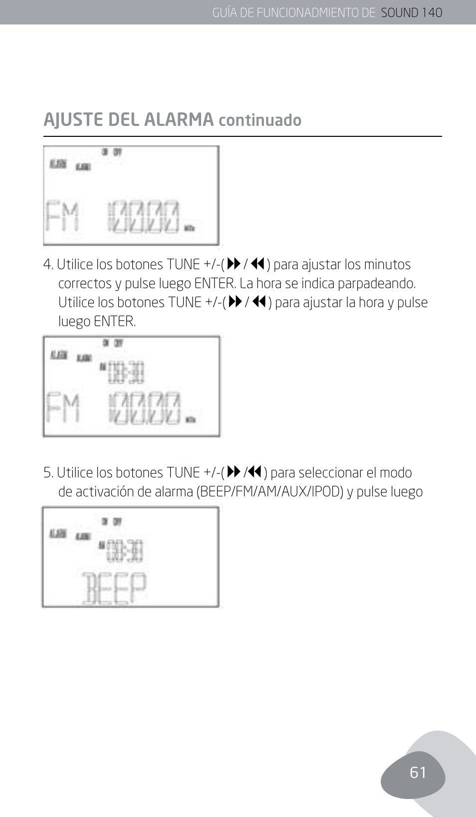 Ajuste del alarma | Eton SOUND 140 User Manual | Page 61 / 74