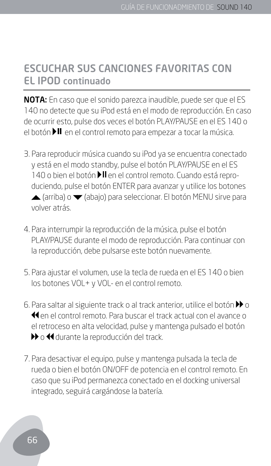 Escuchar sus canciones favoritas con el ipod | Eton SOUND 140 User Manual | Page 66 / 74