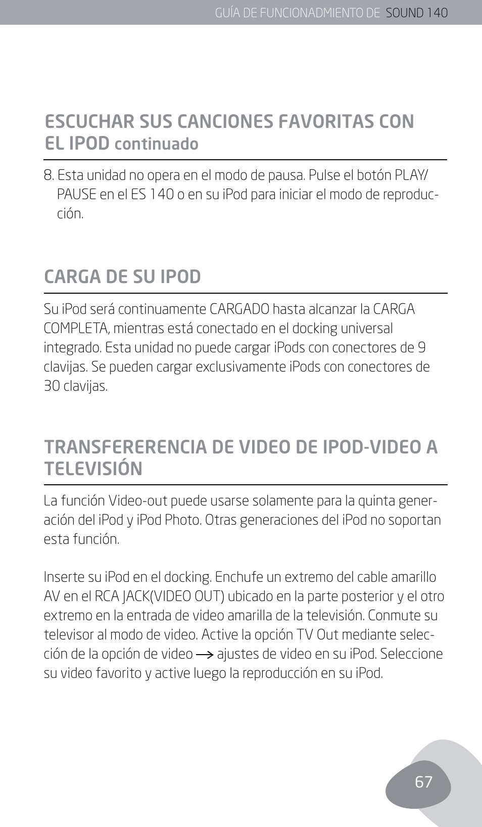 Escuchar sus canciones favoritas con el ipod | Eton SOUND 140 User Manual | Page 67 / 74