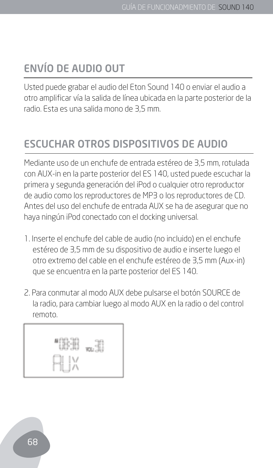 Envío de audio out, Escuchar otros dispositivos de audio | Eton SOUND 140 User Manual | Page 68 / 74