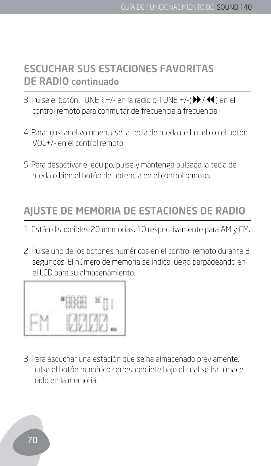 Escuchar sus estaciones favoritas de radio | Eton SOUND 140 User Manual | Page 70 / 74