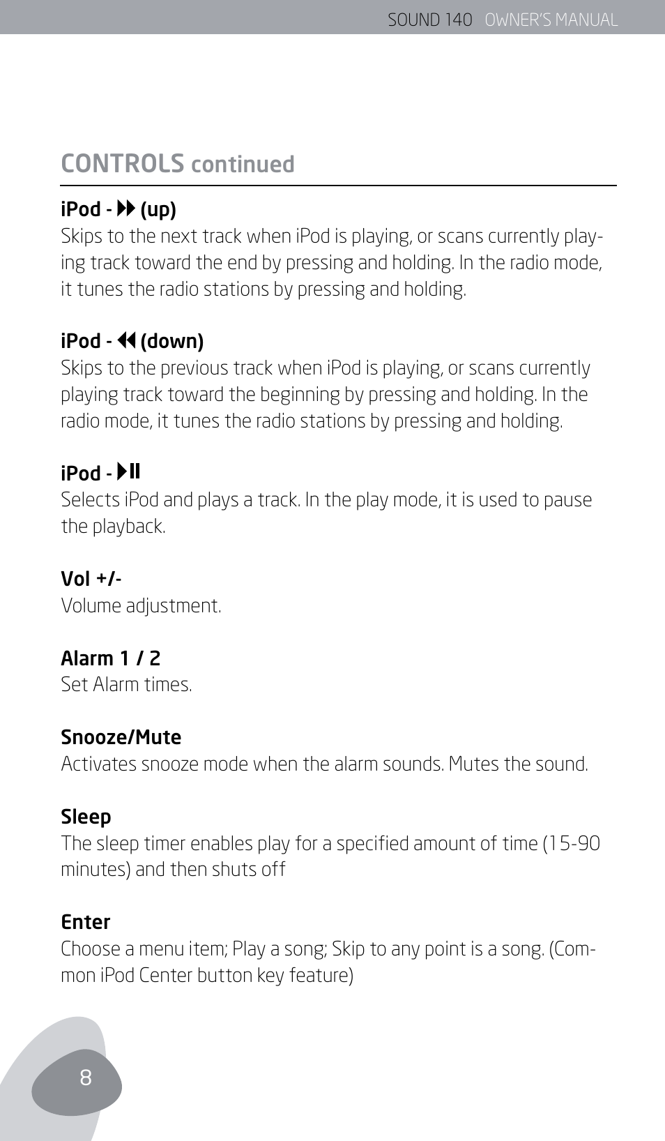 Controls | Eton SOUND 140 User Manual | Page 8 / 74