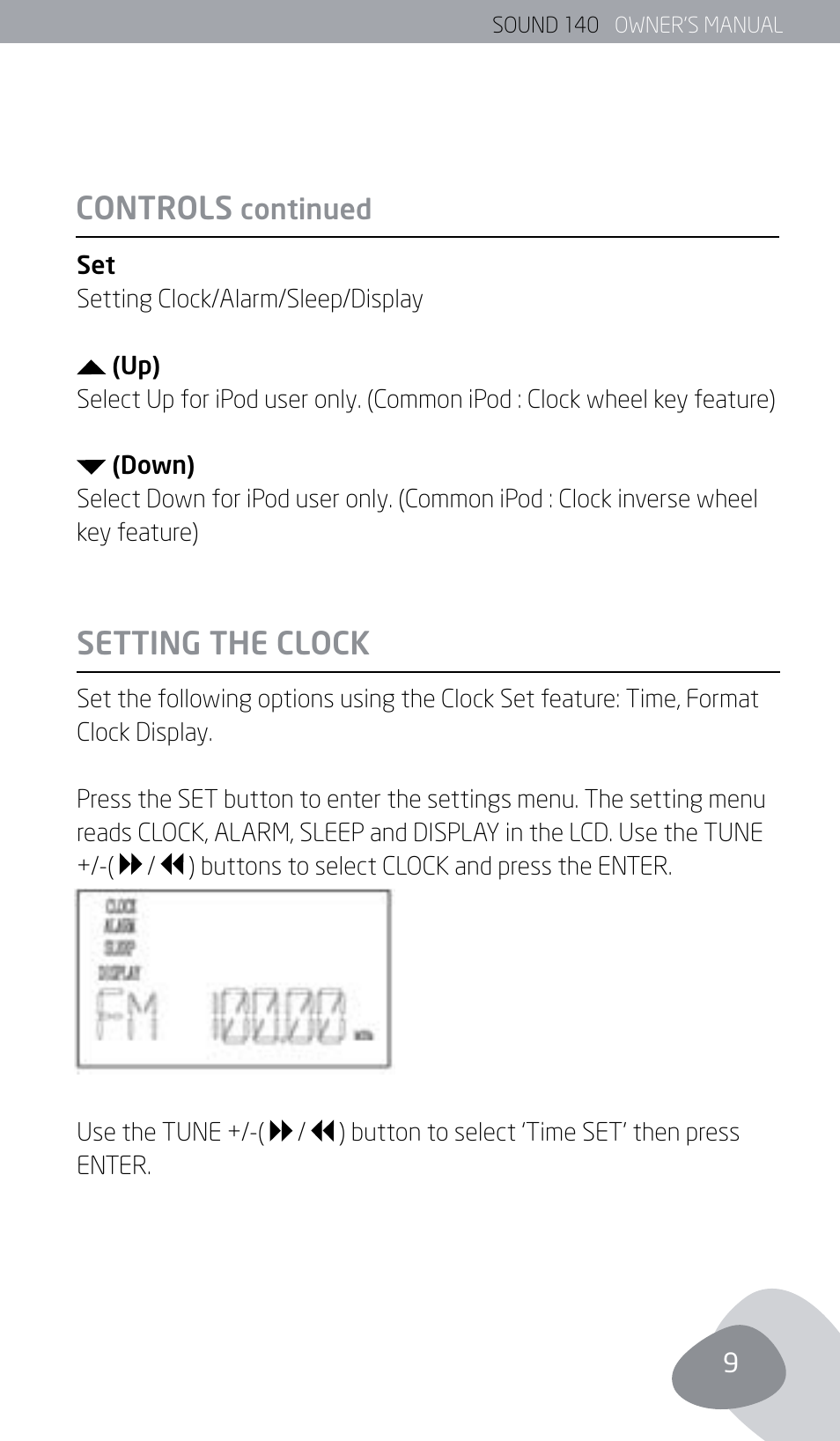 Setting the clock controls | Eton SOUND 140 User Manual | Page 9 / 74