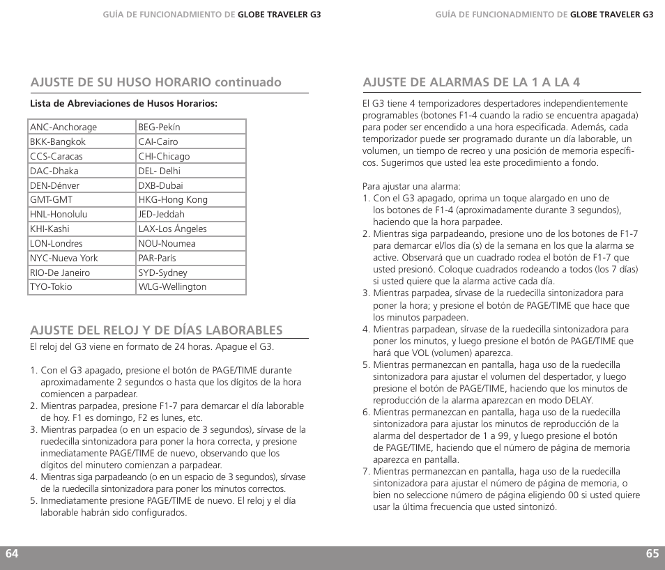 Ajuste de su huso horario continuado | Eton GLOBE TRAVELER G3 User Manual | Page 33 / 37