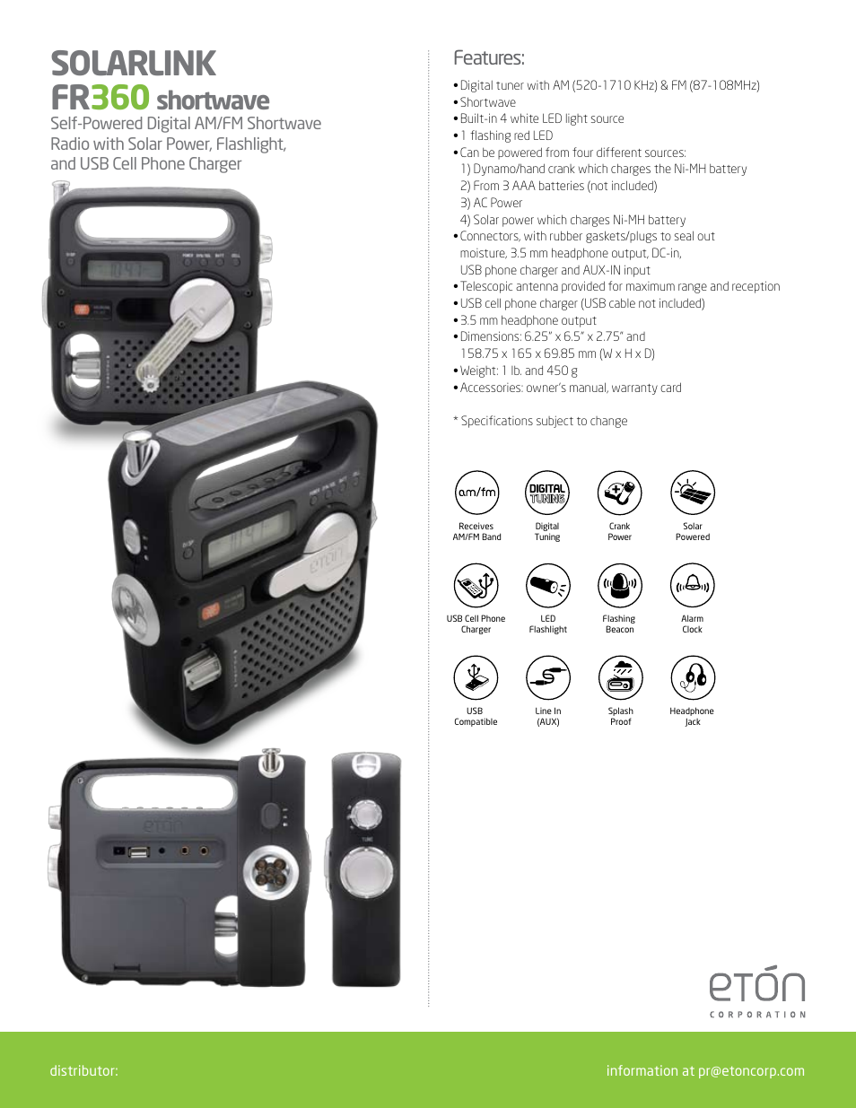 Eton SOLARLINK FR360 User Manual | 1 page