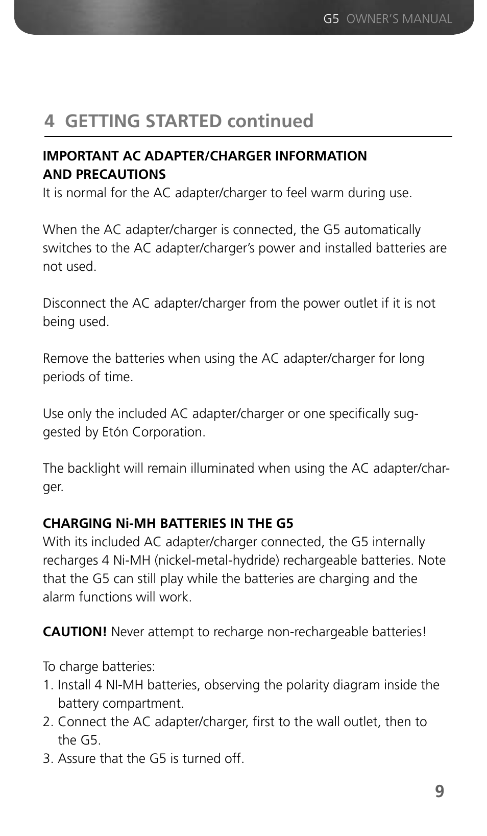 4 getting started continued | Eton Grundig G5 User Manual | Page 11 / 43