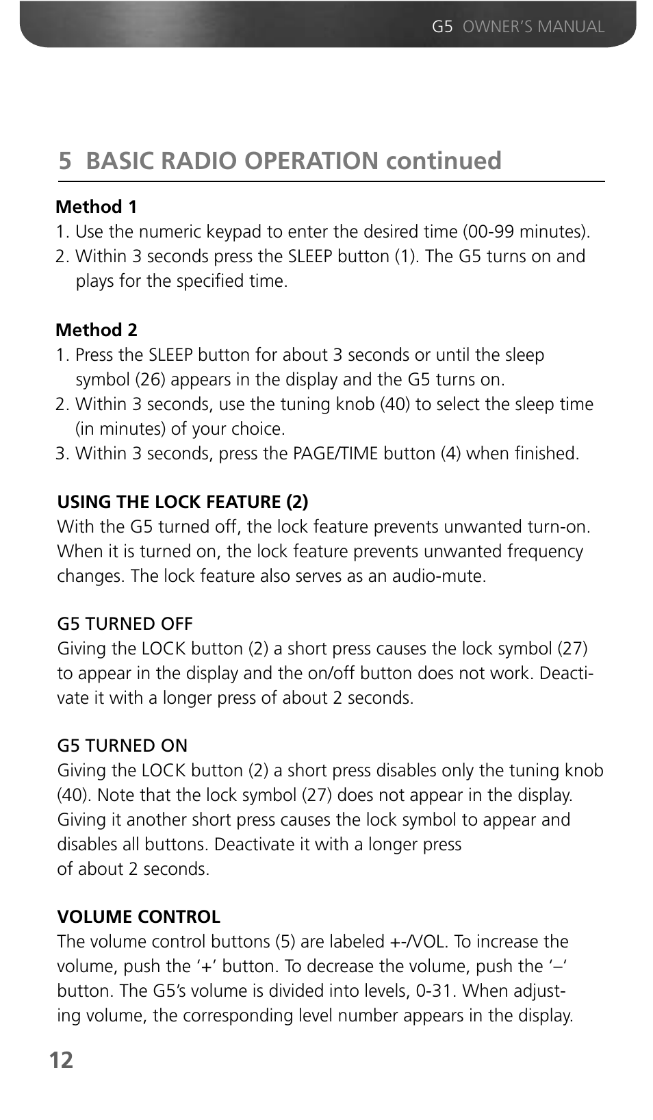 5 basic radio operation continued | Eton Grundig G5 User Manual | Page 14 / 43