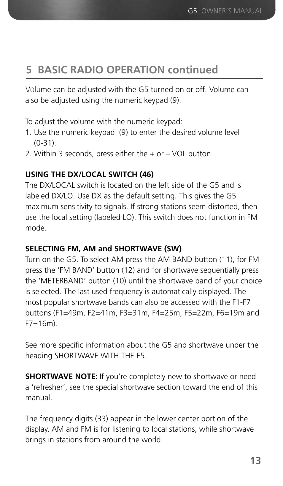 5 basic radio operation continued | Eton Grundig G5 User Manual | Page 15 / 43