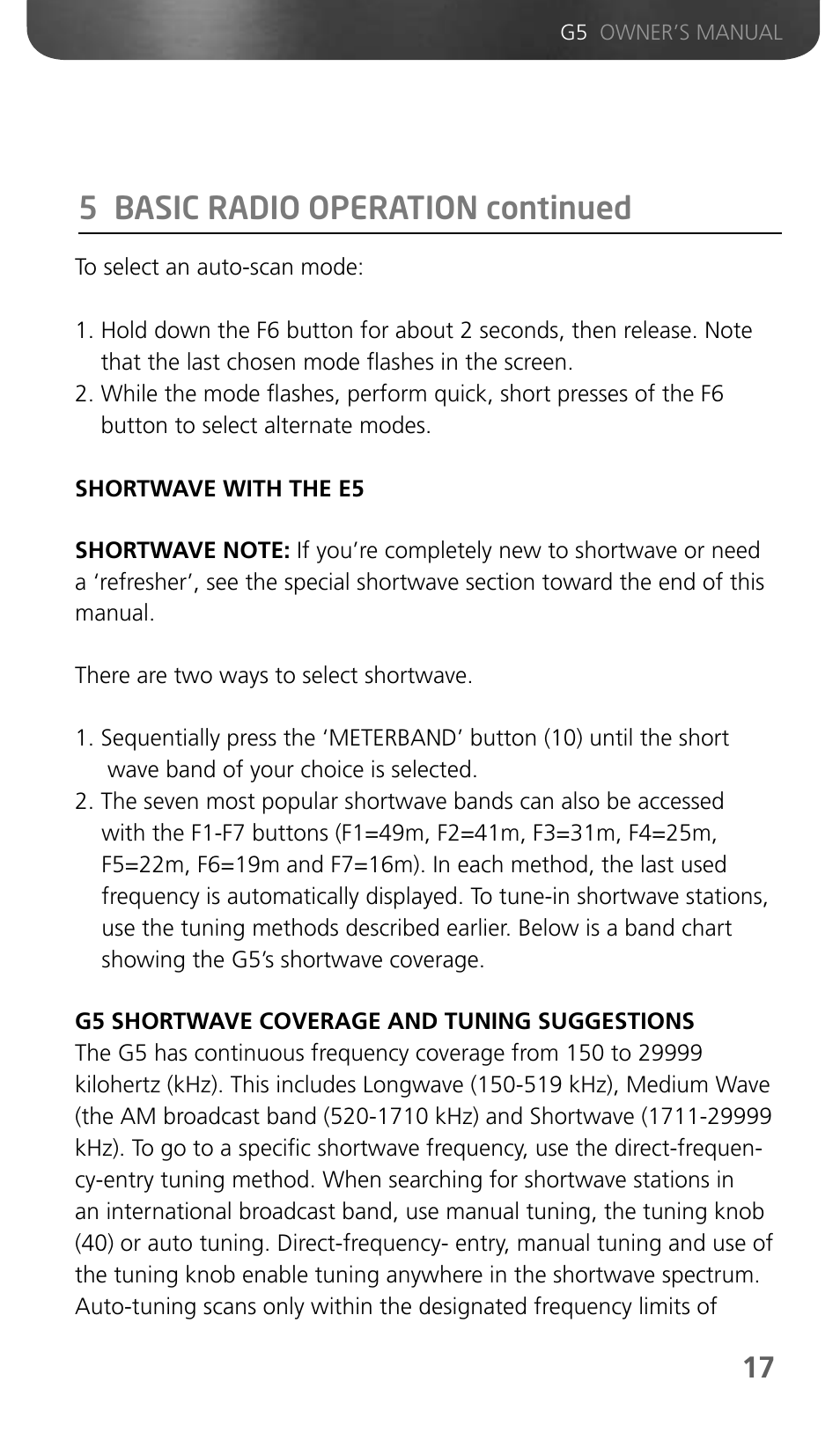 5 basic radio operation continued | Eton Grundig G5 User Manual | Page 19 / 43