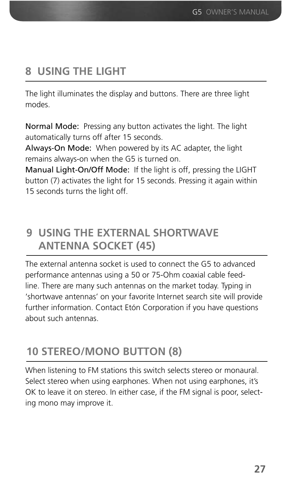 Eton Grundig G5 User Manual | Page 29 / 43