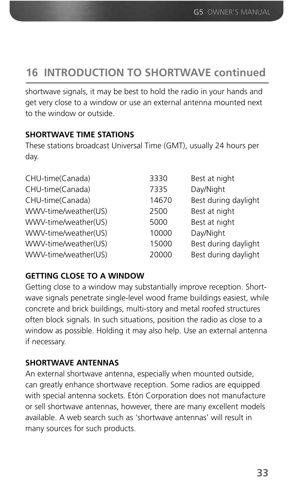 16 introduction to shortwave continued | Eton Grundig G5 User Manual | Page 35 / 43