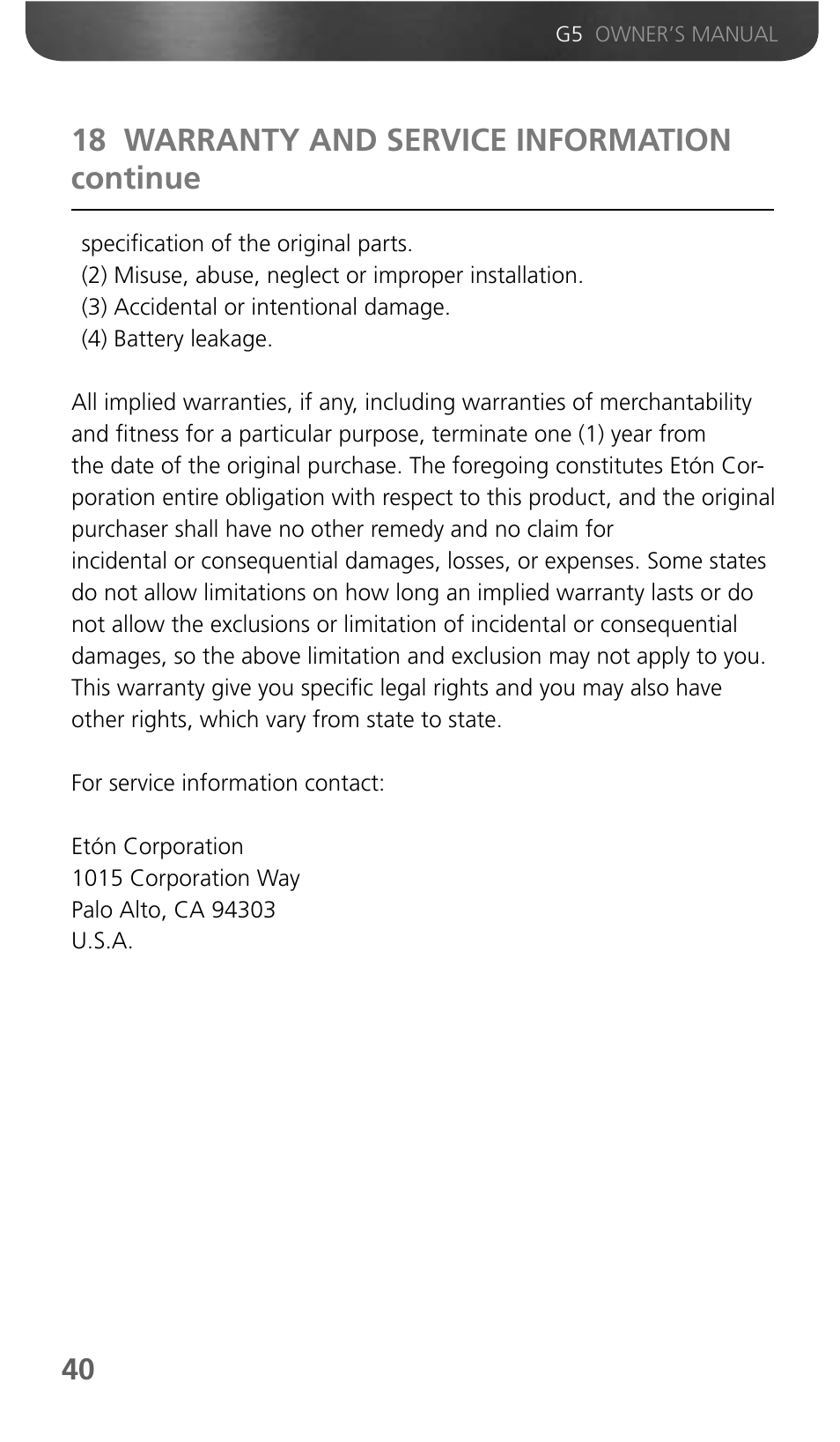 18 warranty and service information continue | Eton Grundig G5 User Manual | Page 42 / 43