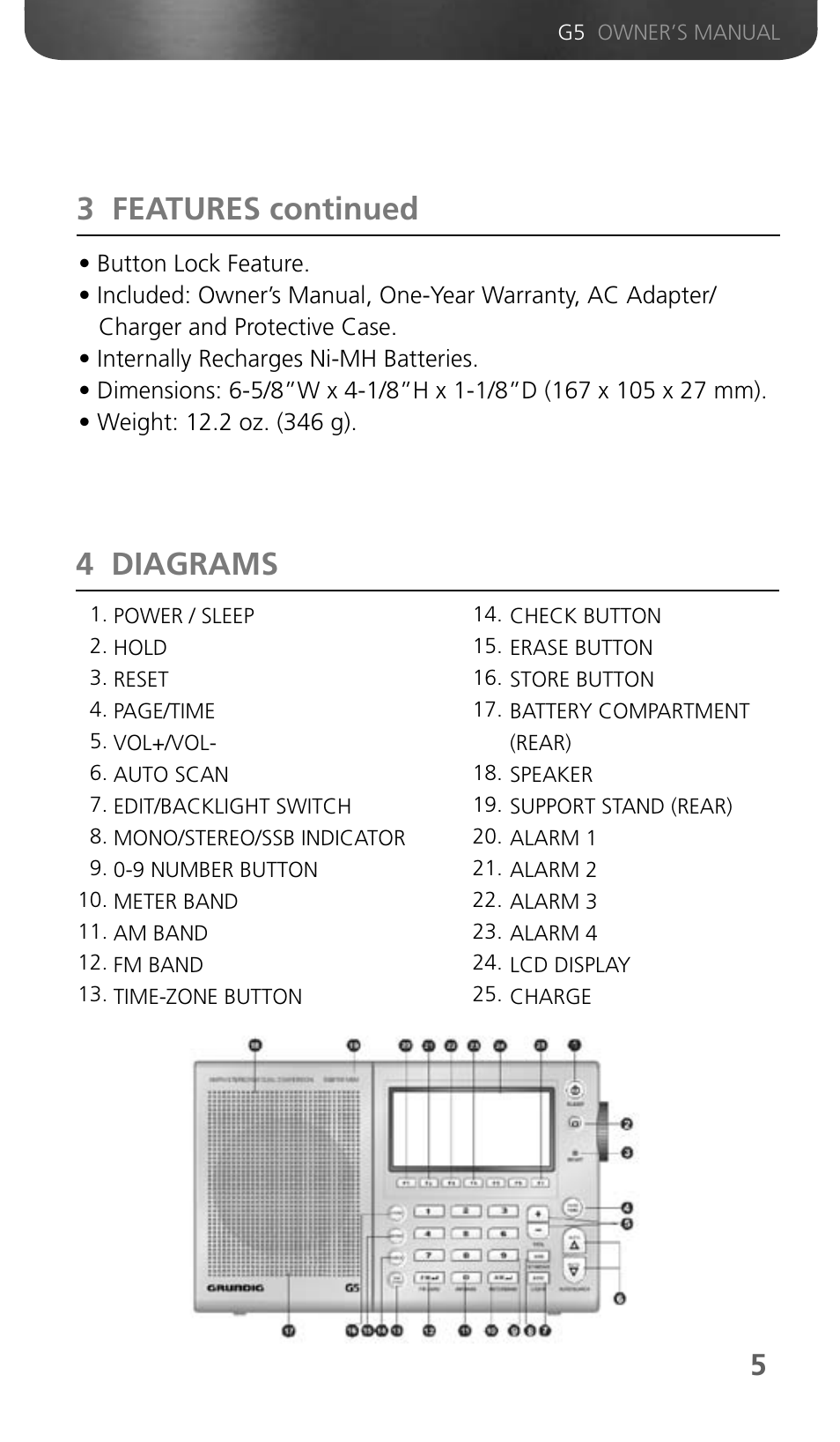 3 features continued, 4 diagrams | Eton Grundig G5 User Manual | Page 7 / 43