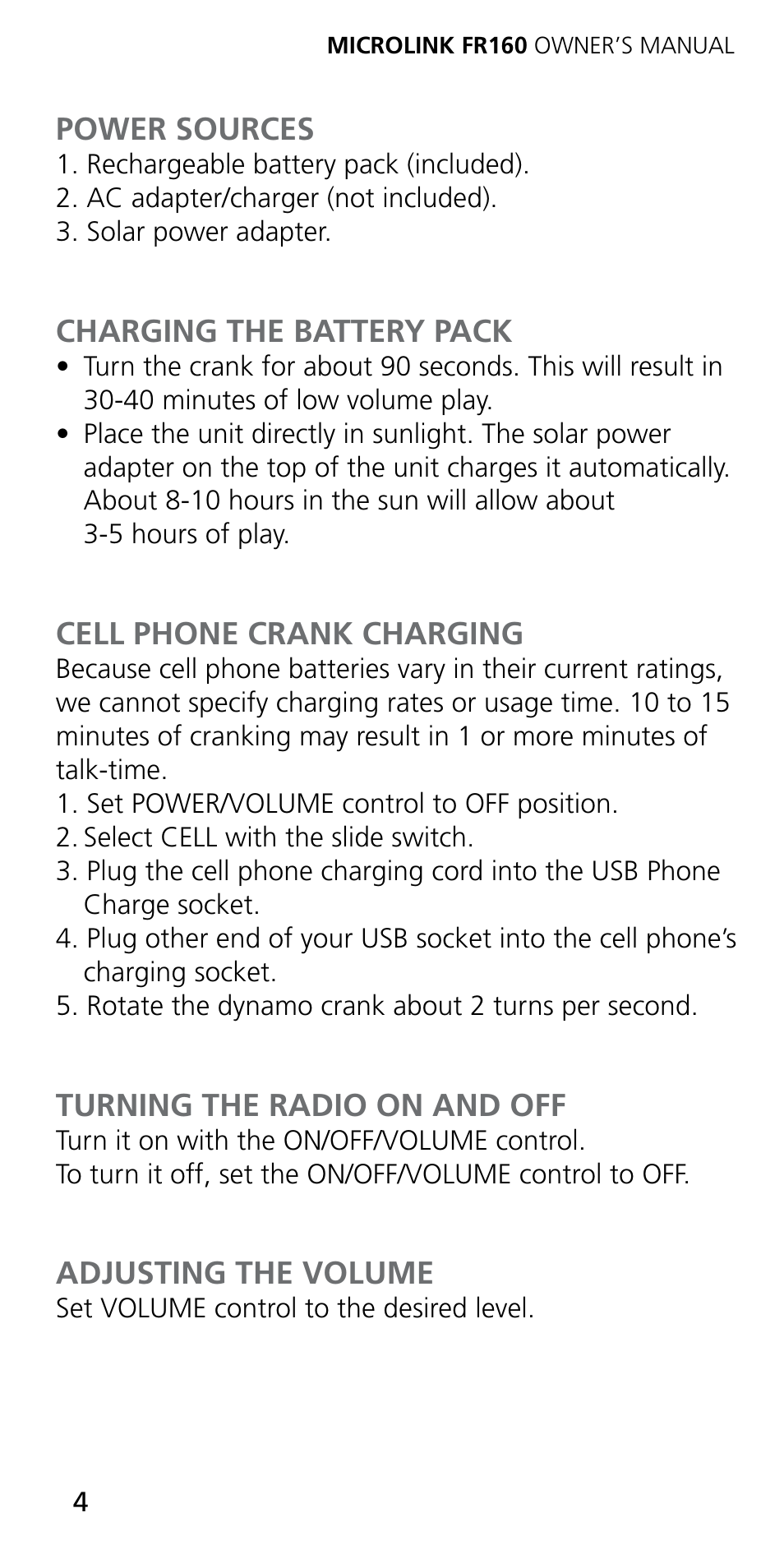 Eton MICROLINK FR160 User Manual | Page 4 / 20