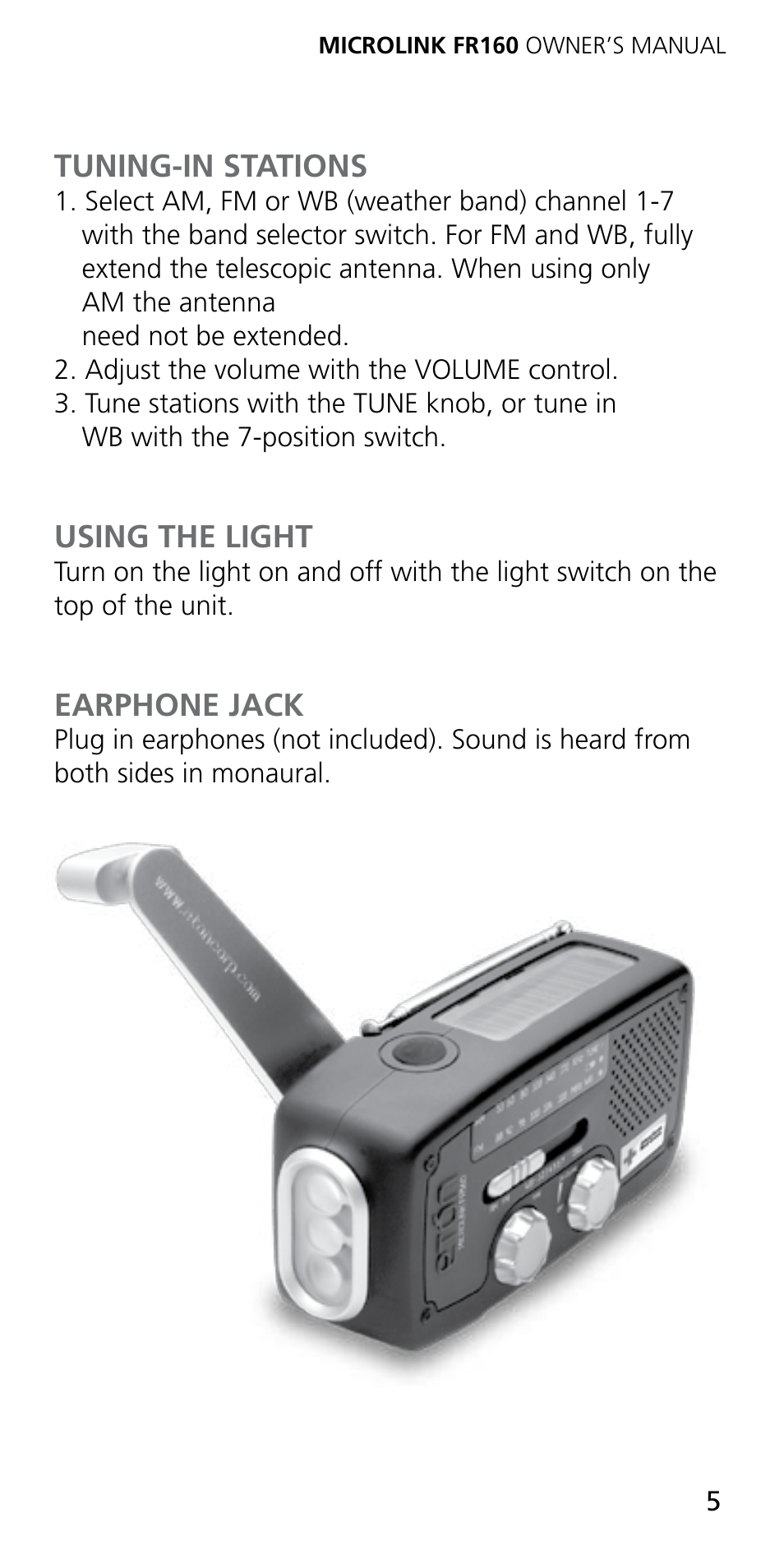 Eton MICROLINK FR160 User Manual | Page 5 / 20