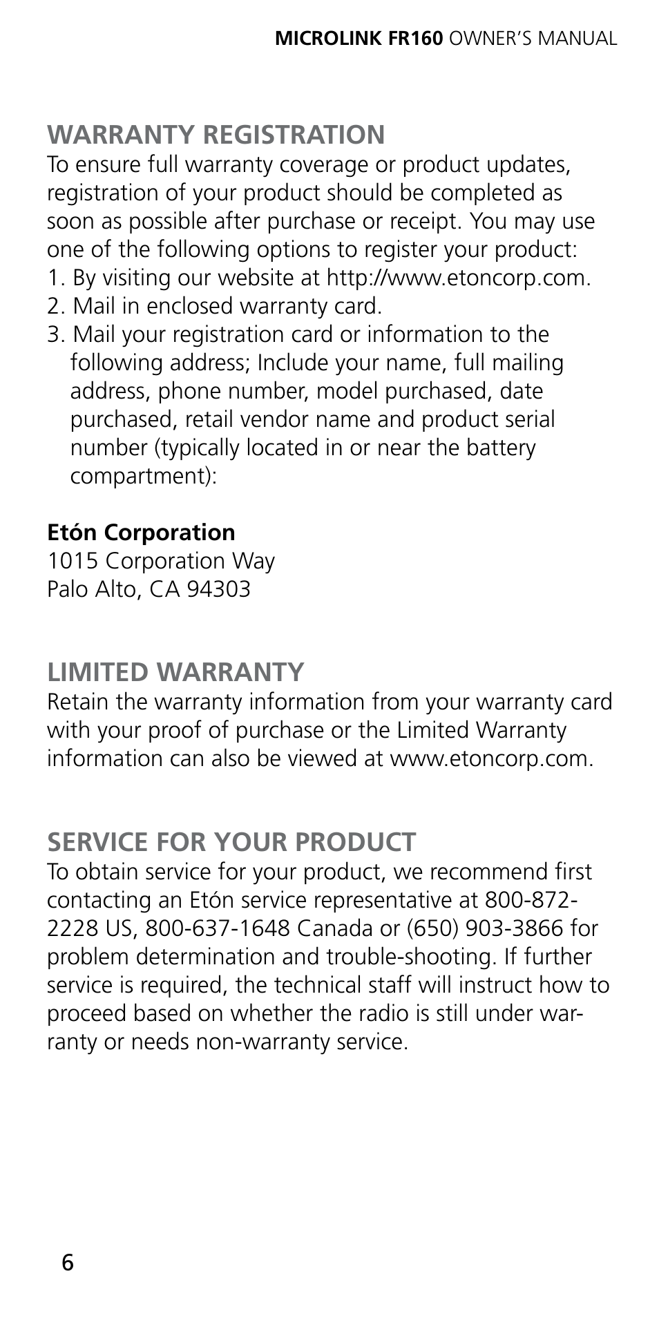 Eton MICROLINK FR160 User Manual | Page 6 / 20