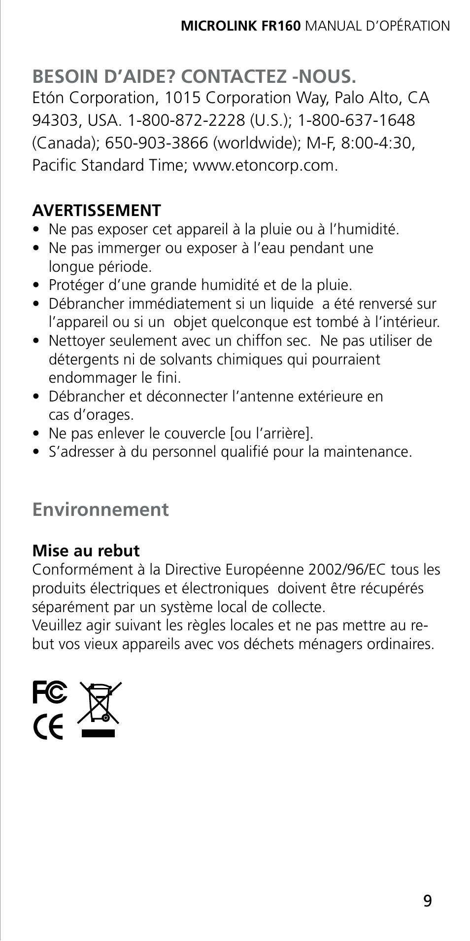 Eton MICROLINK FR160 User Manual | Page 9 / 20