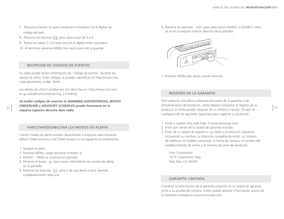 Eton WEATHERTRACKER ARCFR800R User Manual | Page 12 / 32