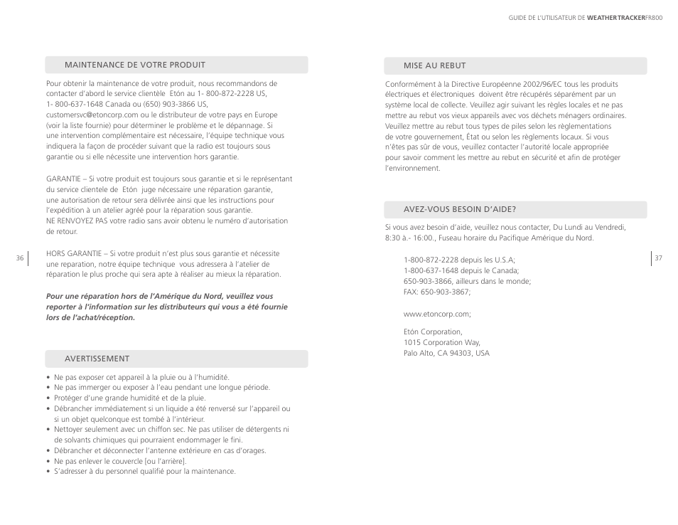 Eton WEATHERTRACKER ARCFR800R User Manual | Page 19 / 32