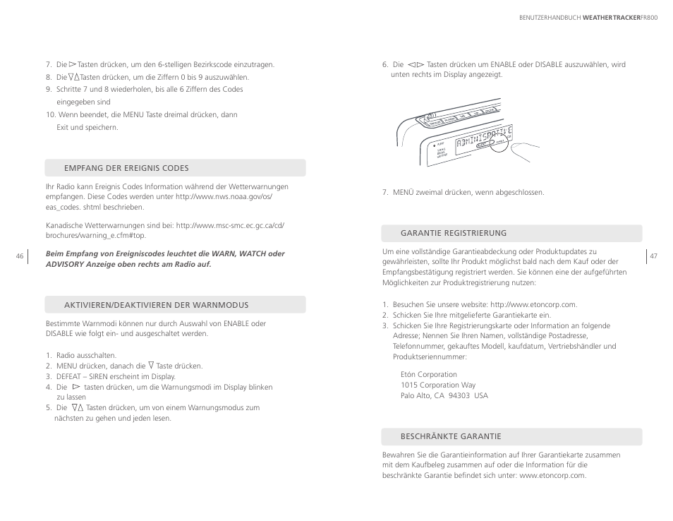 Eton WEATHERTRACKER ARCFR800R User Manual | Page 24 / 32