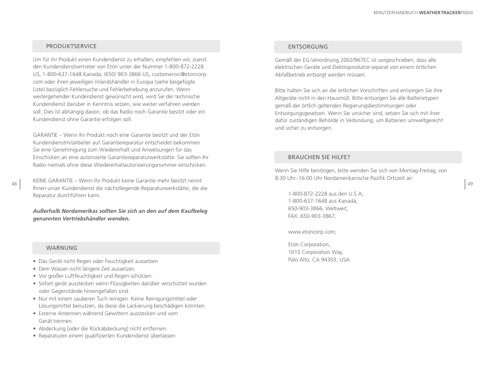 Eton WEATHERTRACKER ARCFR800R User Manual | Page 25 / 32