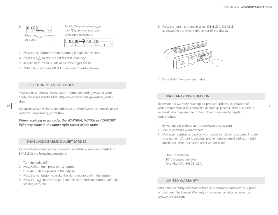 Eton WEATHERTRACKER ARCFR800R User Manual | Page 6 / 32