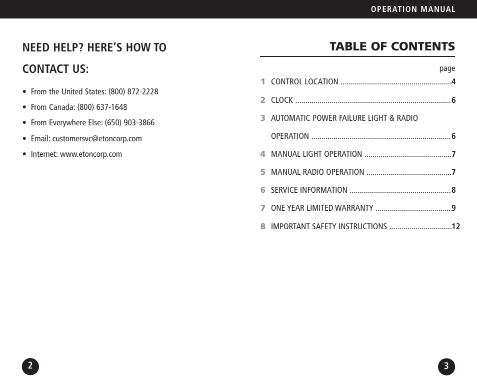 Eton FR100 User Manual | Page 2 / 8