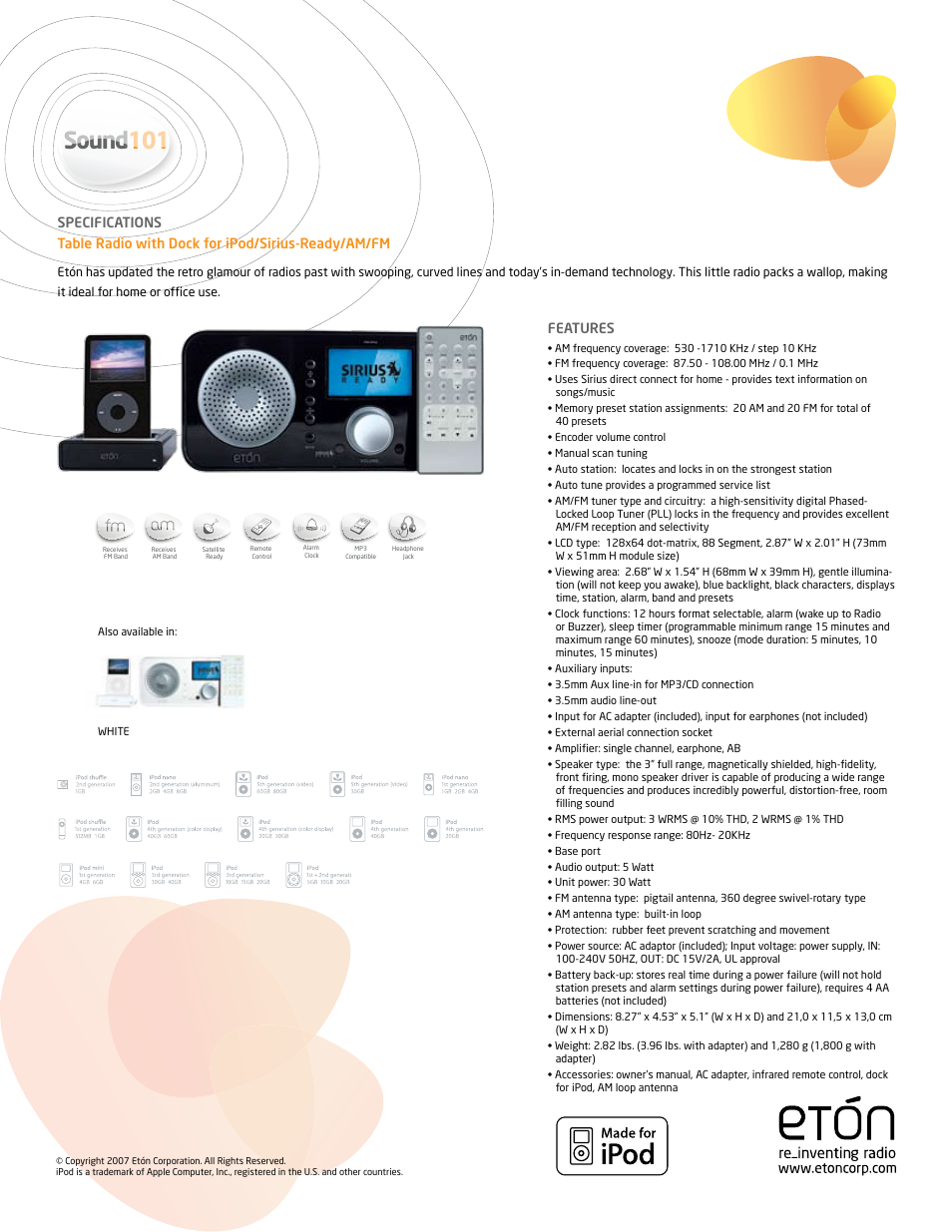 Eton SOUND101 User Manual | 1 page