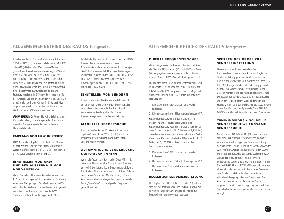 Allgemeiner betrieb des radios, Fortgesetzt | Eton Elite E10 User Manual | Page 37 / 80