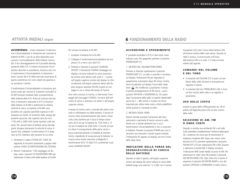6funzionamento della radio, Attività iniziali, Segue | Eton Elite E10 User Manual | Page 68 / 80