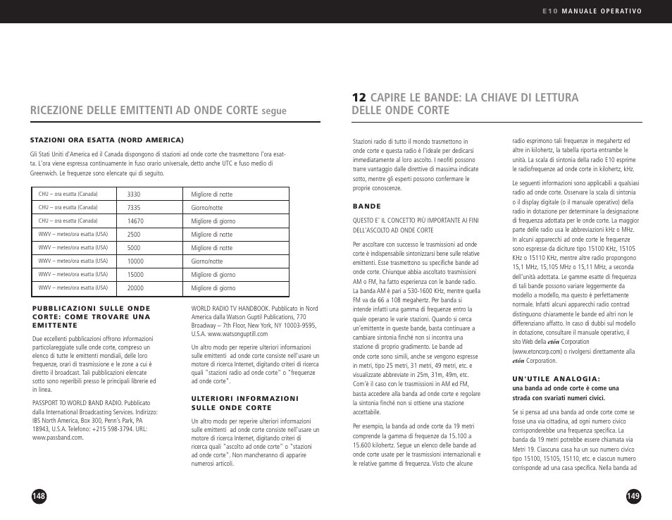 Ricezione delle emittenti ad onde corte, Segue | Eton Elite E10 User Manual | Page 75 / 80